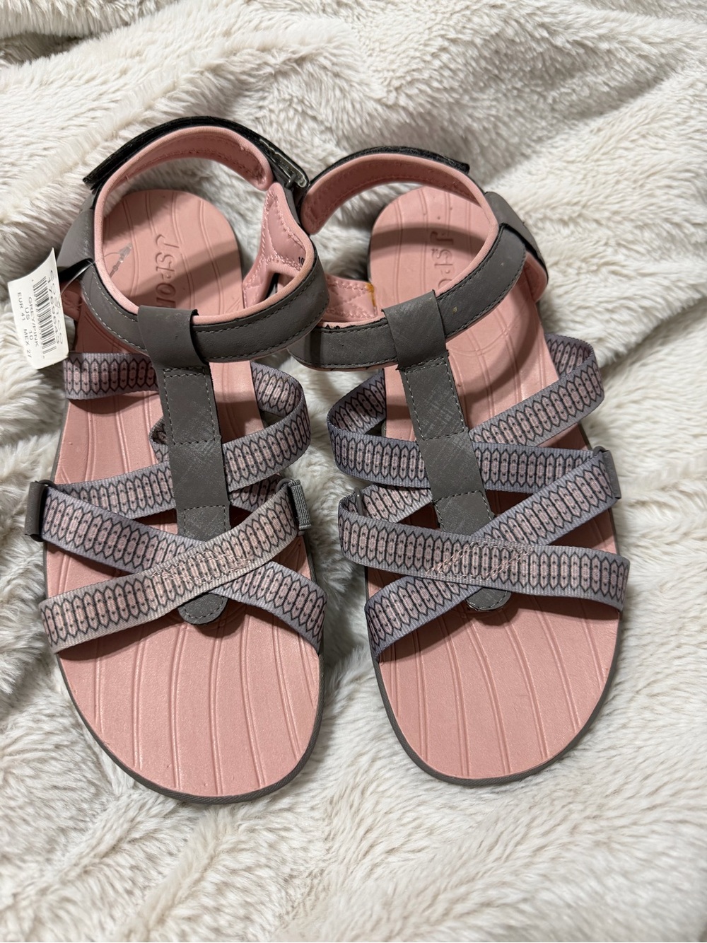 JSport by Jambu Kaia Strappy Sport Sandal Grey Pink Adjustable Strap Sz 10